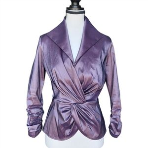 TADASHI SHOJI Vtg Irridescent Plum Twist Front Zip-up Special Occasion Top Sz6
